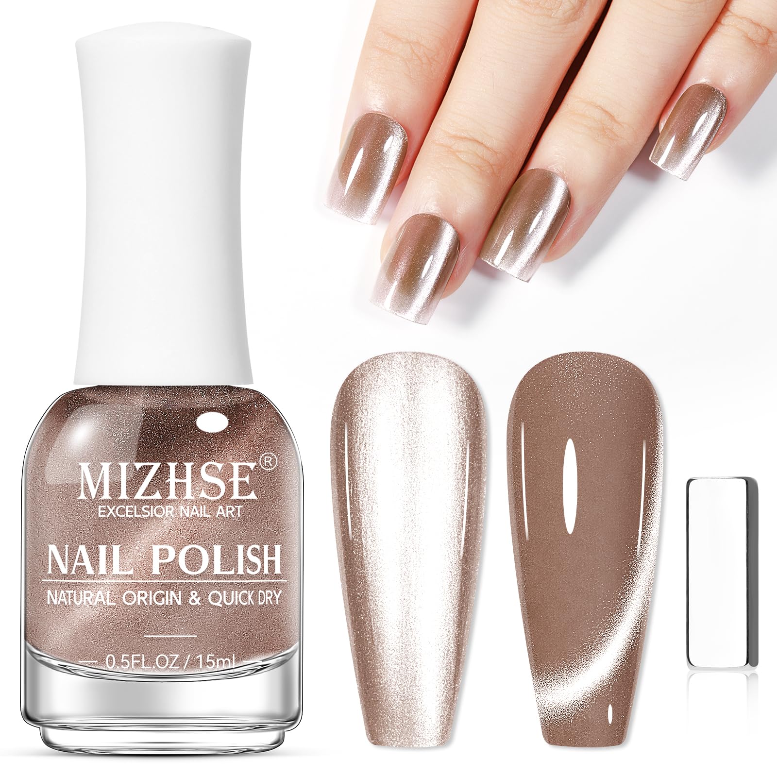 Amazon.com : MIZHSE Cat Eye Nail Polish: Quick Dry Brown Magnetic