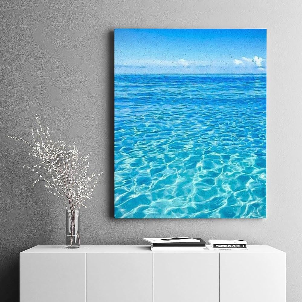 Amazon | 透き通った青い水 数字キットによる絵画 数字油絵 きらきら