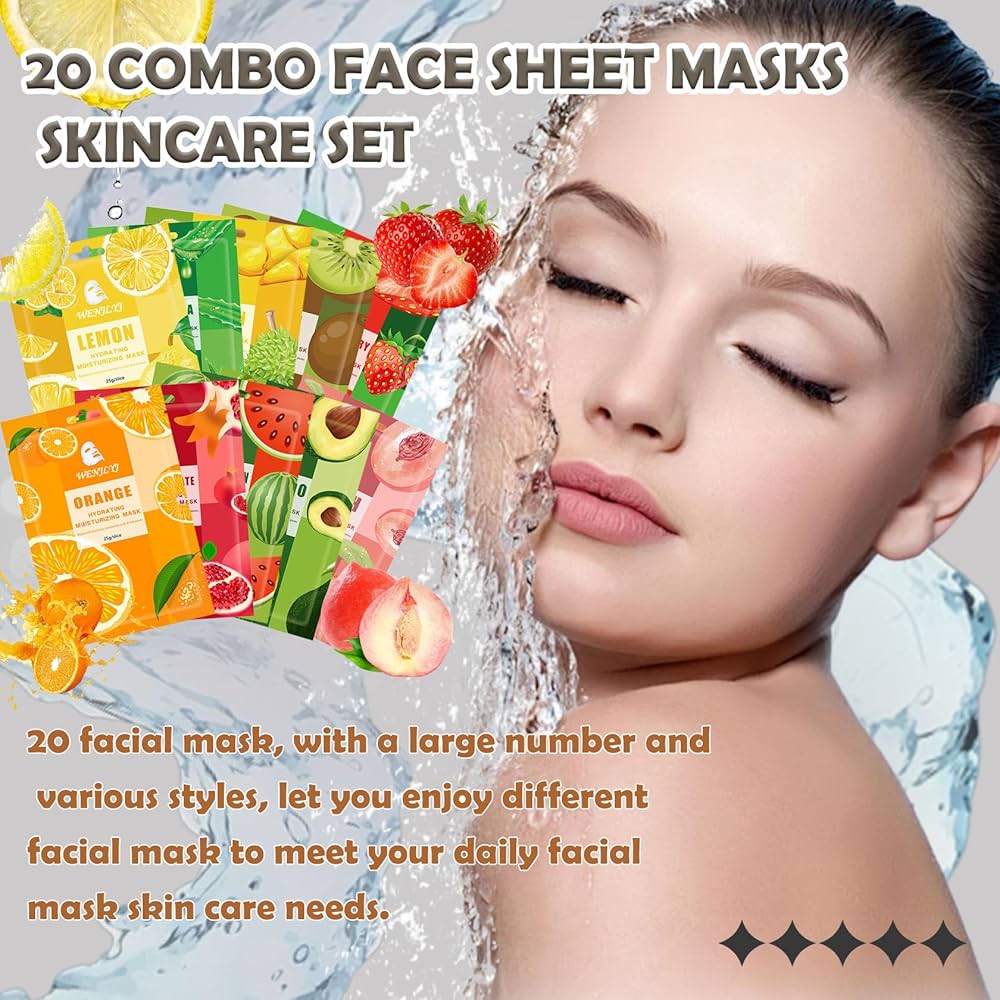 Amazon.com : WENJLYJ 20 Combo Face Sheet Masks Skincare Set