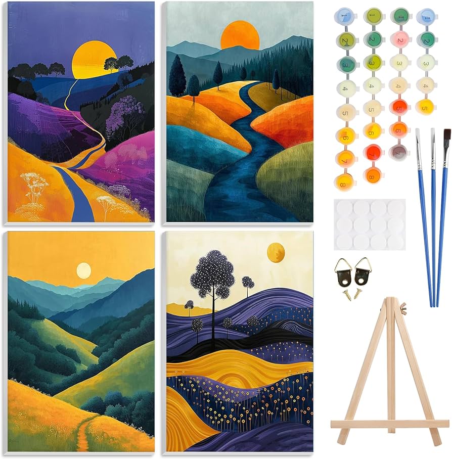 Amazon.co.jp: 4パックペイントバイナンバーキット 大人用 初心者向け