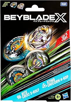 Beyblade X Bite Croc 3-60LF and Sting Unicorn 4-60P Dual Pack Set