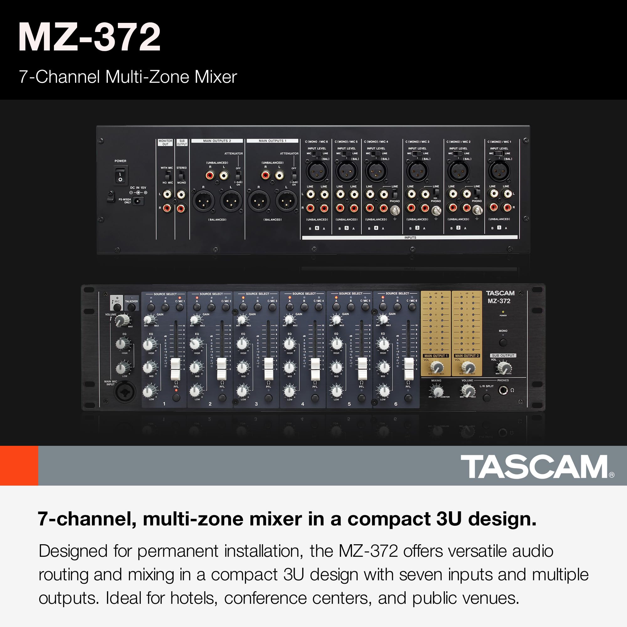 Amazon.com: Tascam 7-Channel Rackmount Zone Audio Mixer With Voice
