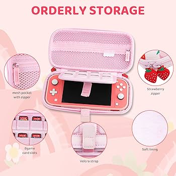 FANPL Case for Nintendo Switch Lite, Cute Pink Strawberry Carrying
