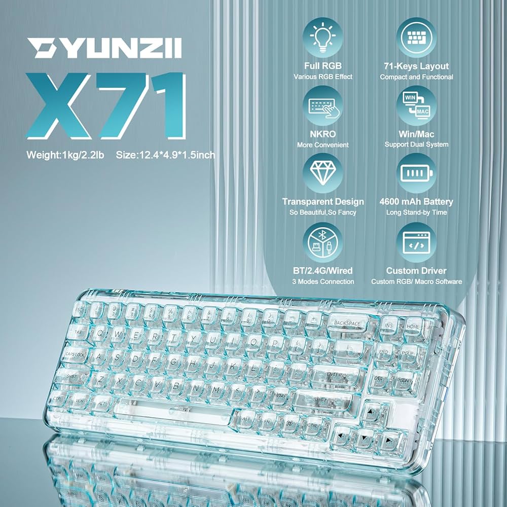Amazon | YUNZII X71 メカニカルゲーミングキーボード 透明キー