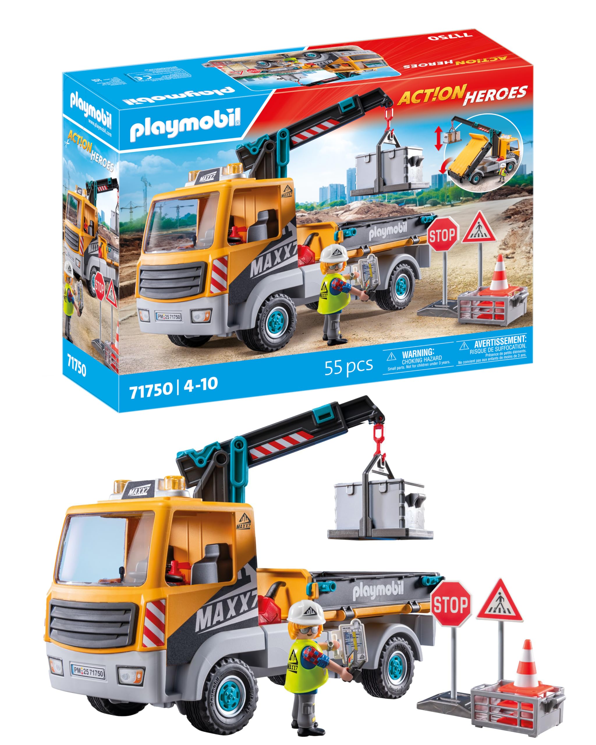 Amazon.com: PLAYMOBIL Construction Site Truck with Crane, Yellow