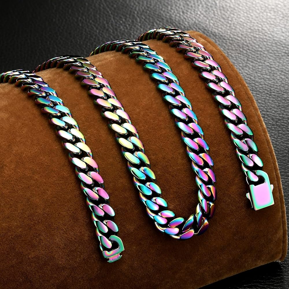 Amazon | ROWIN&CO メンズ 10mm レインボー キューバンリンクチェーン