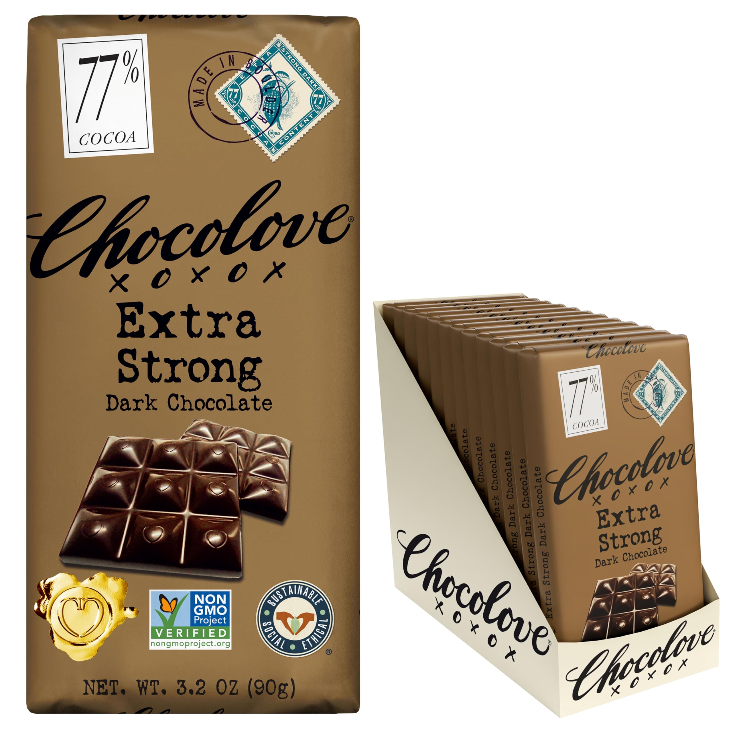Amazon.com : Chocolove Extra Strong Dark Chocolate Bars | 77