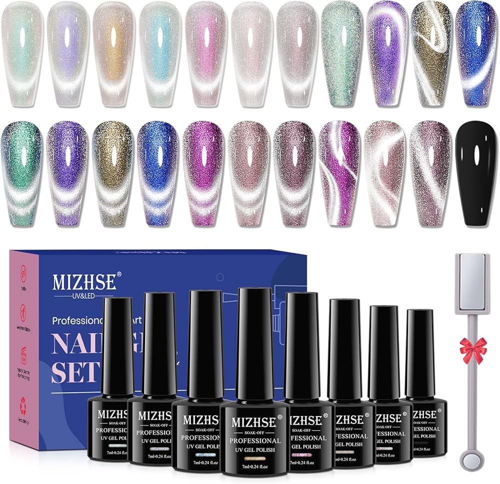 Amazon.com : MIZHSE Cat Eye Gel Nail Polish, Auroras Magnetic Gel