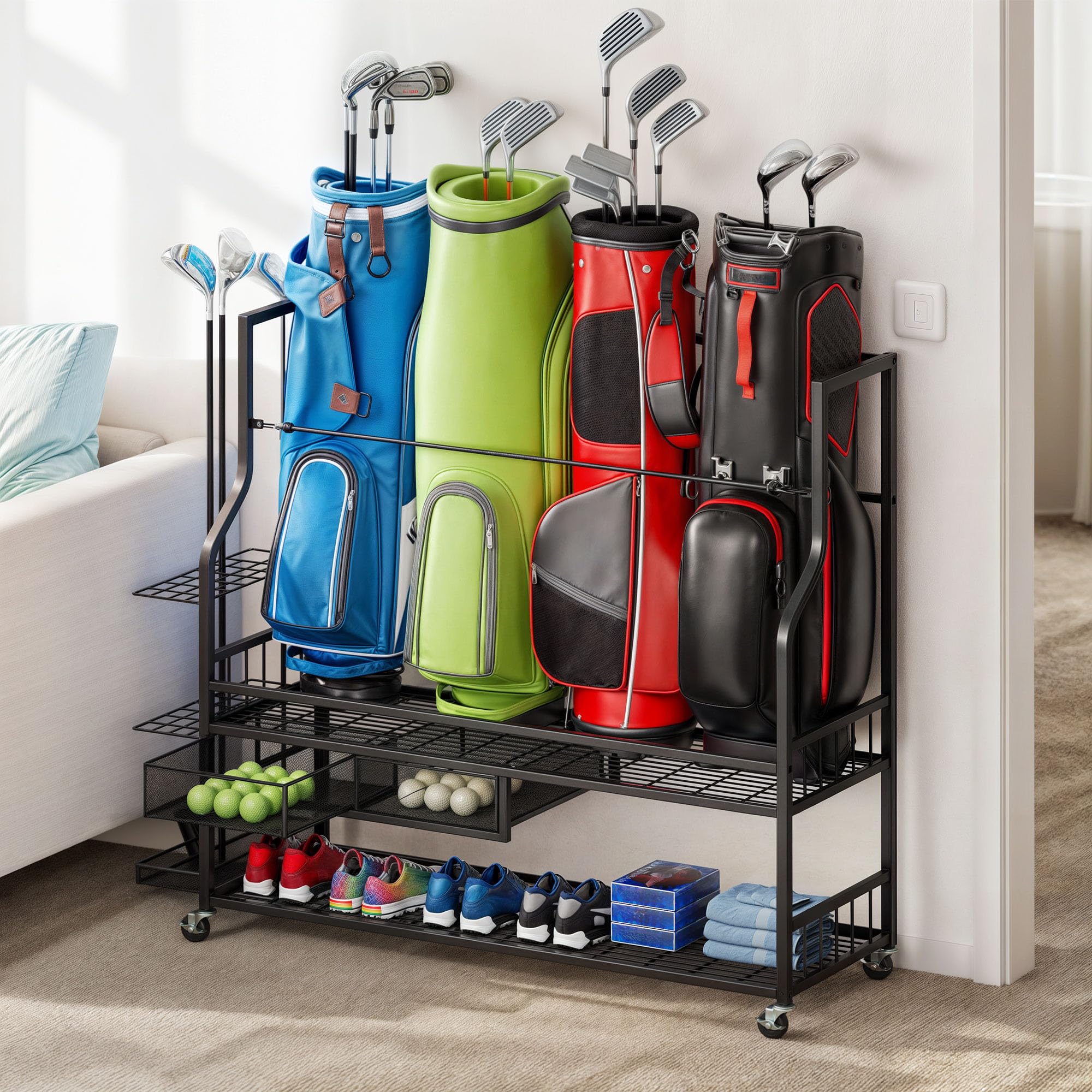 Amazon | DWVO 4 ゴルフバッグオーガナイザー ガレージ用 ゴルフ収納