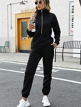 Kissonic Womens Fleece 2 Piece Outfits Sweatsuit Half Zip Pullover