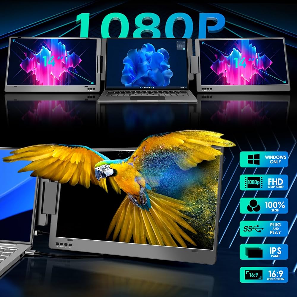 Amazon.co.jp: ROADOM トリプルポータブルモニター 14インチ モバイル