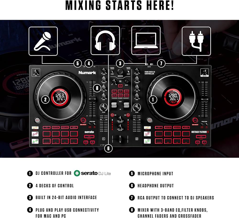 Numark Mixtrack Platinum FX Serato DJ Controller with Jog Wheel