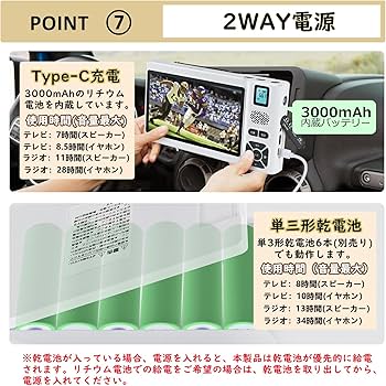 Amazon | 【2026年発売 7インチ】 ワンセグテレビ 防災テレビ IPX5防水