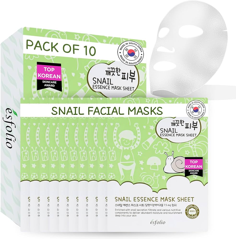 Amazon.com : esfolio Snail Essence Mask Box – Hydrating