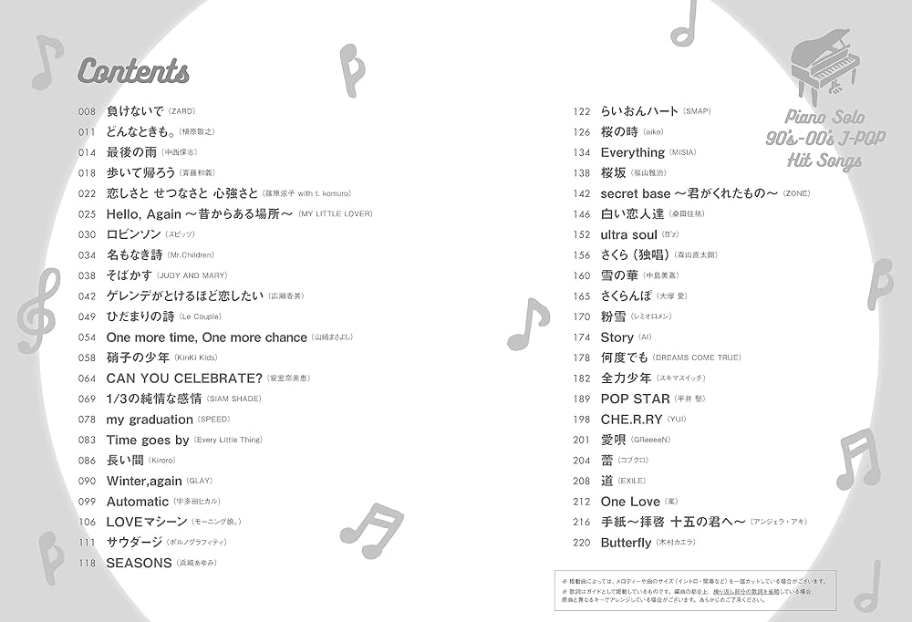音名カナつきやさしいピアノ・ソロ 90年代&00年代J-POPヒットソングス