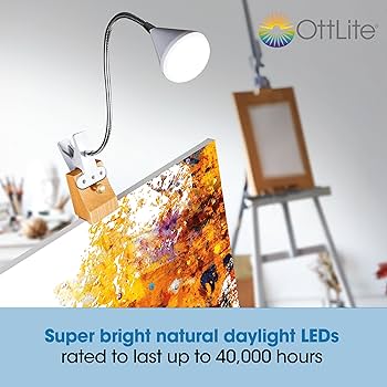 OttLite LED Cone Clip Lamp | Task Lamp, Desk Lamp | Sturdy Clip