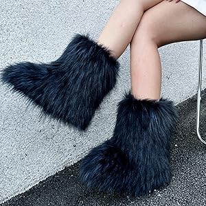 Amazon | YXCFEWD 女性用ファーブーツ 冬用ふわふわファーブーツ