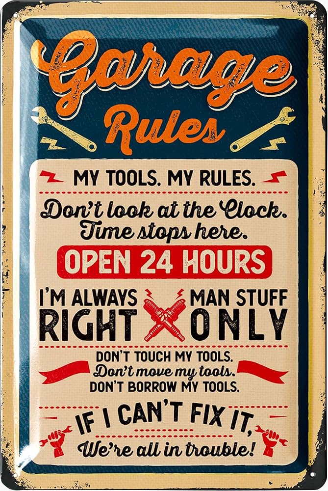 Amazon.com: LANOLU Garage Rules Vintage Metal Sign, Man Cave Decor