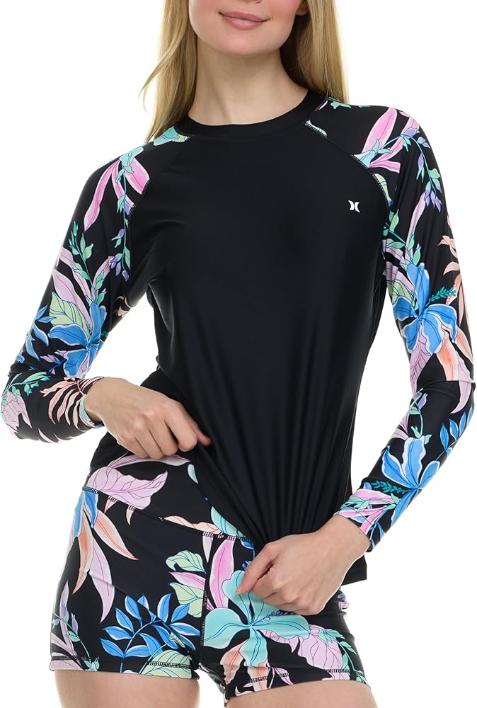 Amazon.com: Hurley Womens Two Piece Rash Guard & Swim Shorts, Long