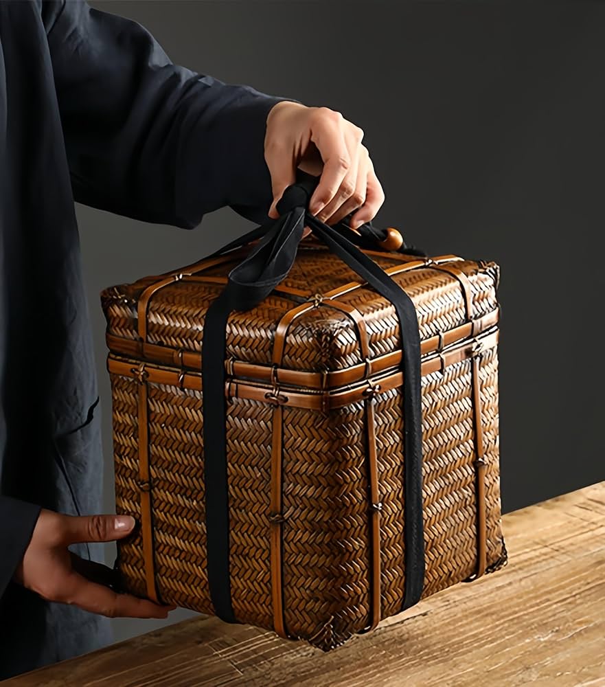 Amazon｜竹編み角蓋収納箱、アンティーク茶籠、竹箱、茶道具、収納箱