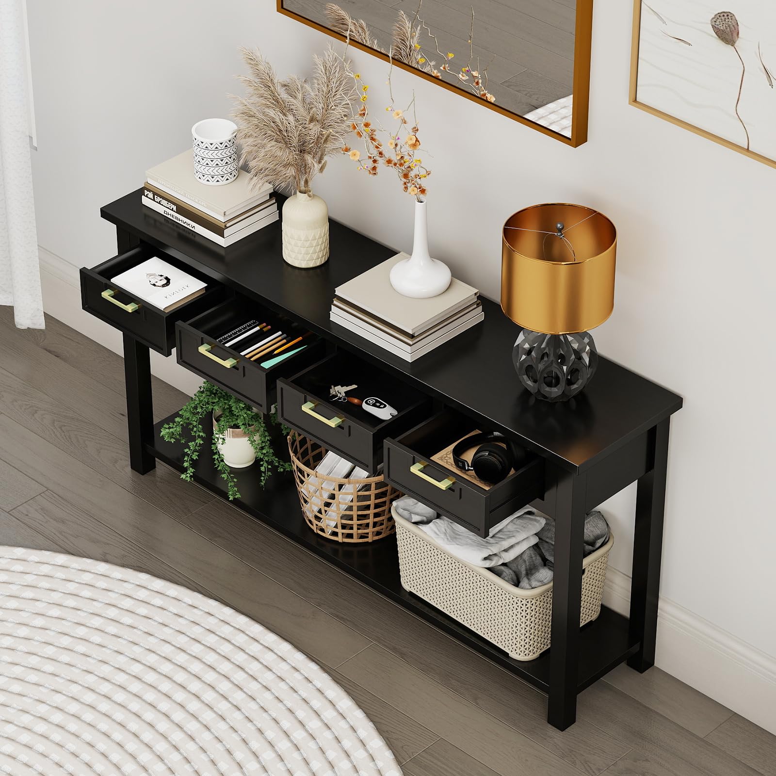 Amazon｜HLXZN 玄関用コンソールテーブル 60インチ ソファテーブル 4