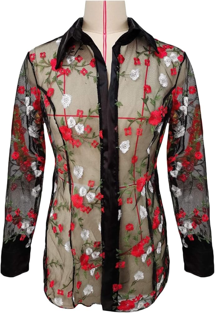 Women's Mesh Button Up Shirts Sexy Sleep Shirts Pajama Mesh Sheer