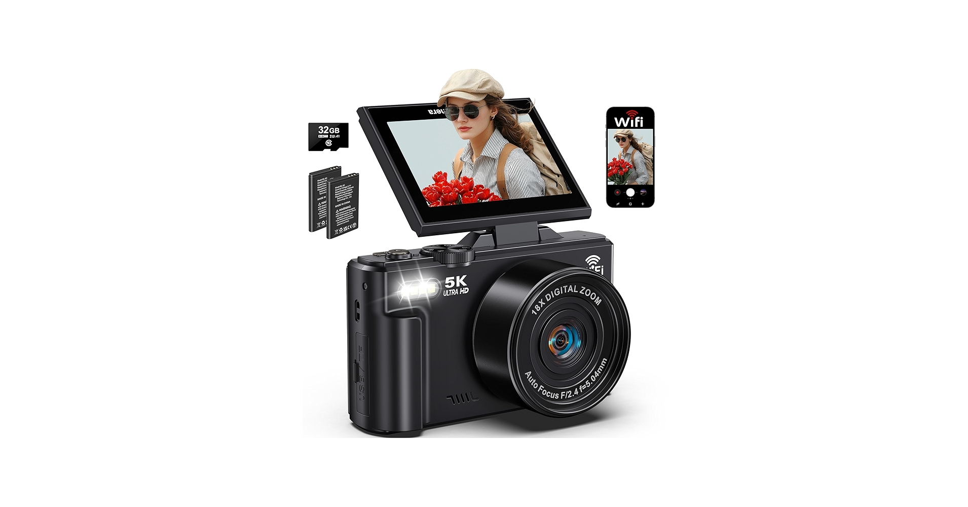 Amazon | デジカメ 5K 7500万画素 3.0インチ IPS スクリーン 180度回転