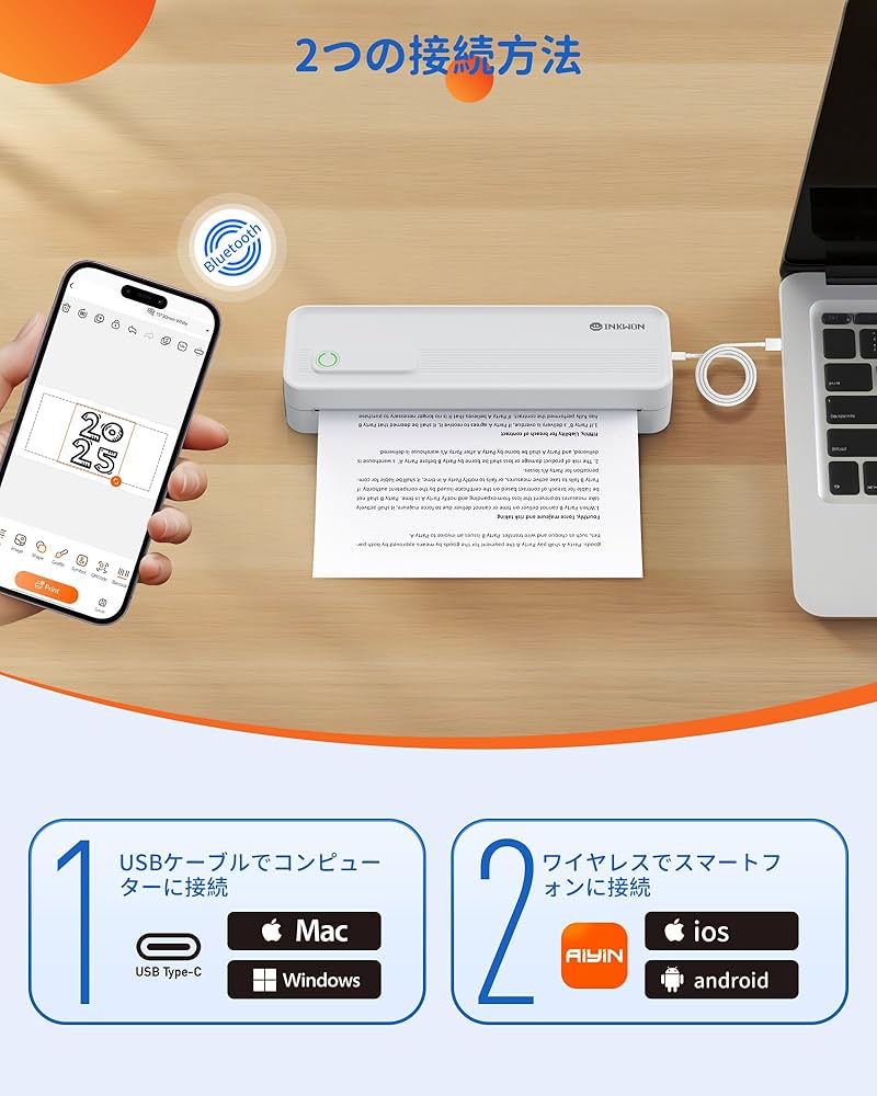 Amazon.co.jp: InkWon A41 モバイルプリンター A4対応 インクレス