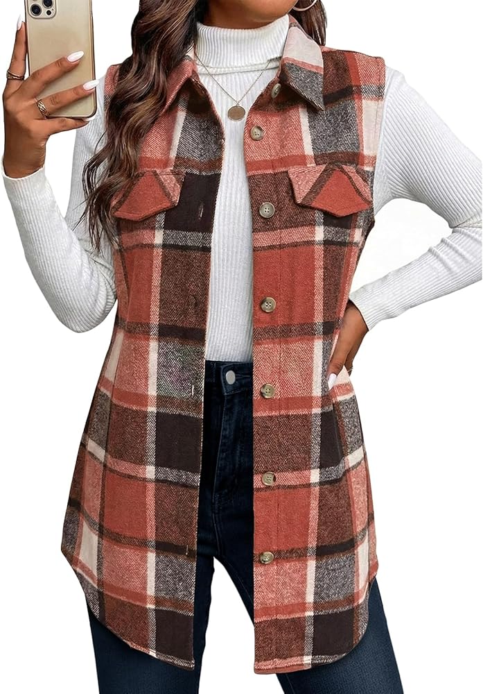 Mina Self Fall Flannel Vest Jackets for Women 2025 Plaid Long