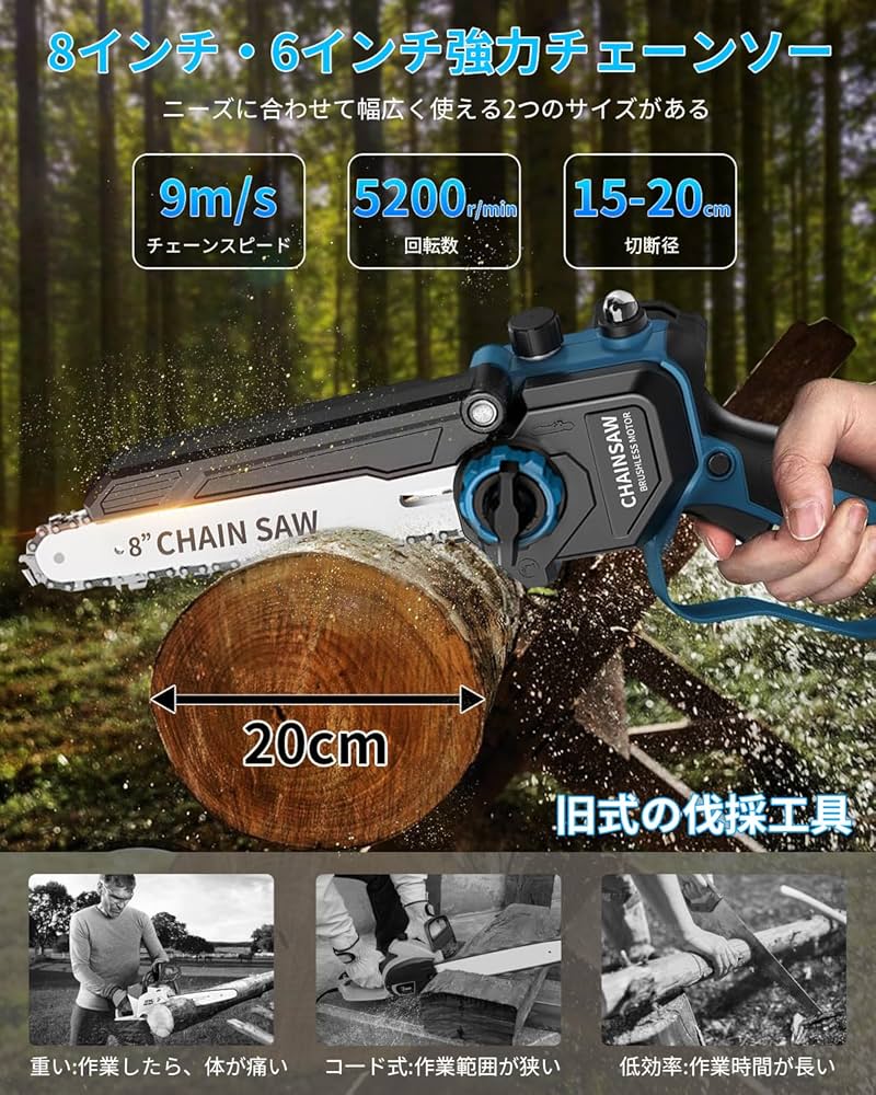 Amazon | チェーンソー 充電式【2025年最強・9m/sブラシレスモーター