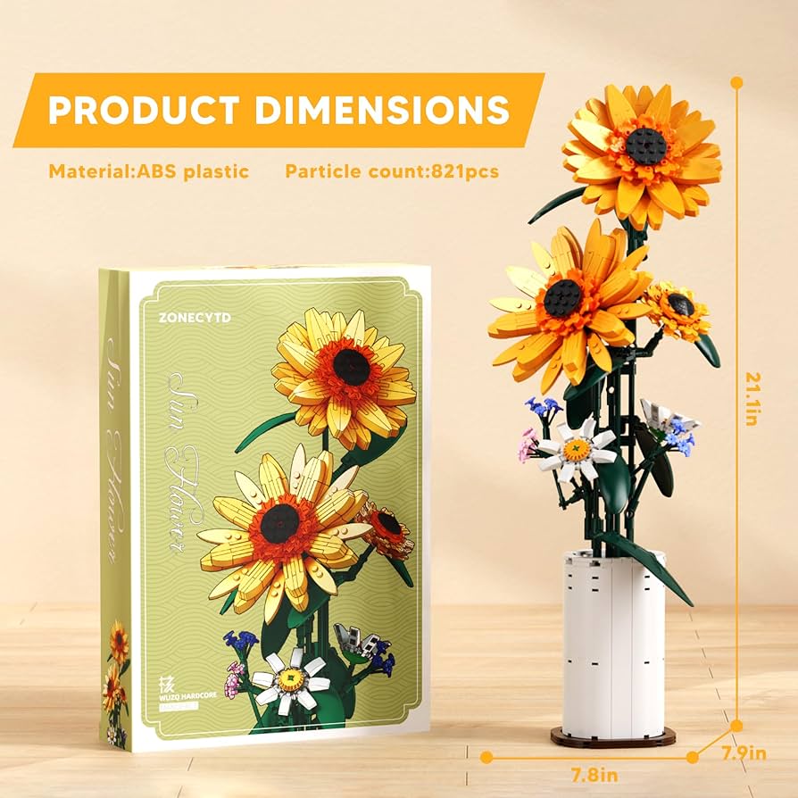 Amazon.com: ZONECYTD Sunflower Building Blocks Sets Flower Bouquet