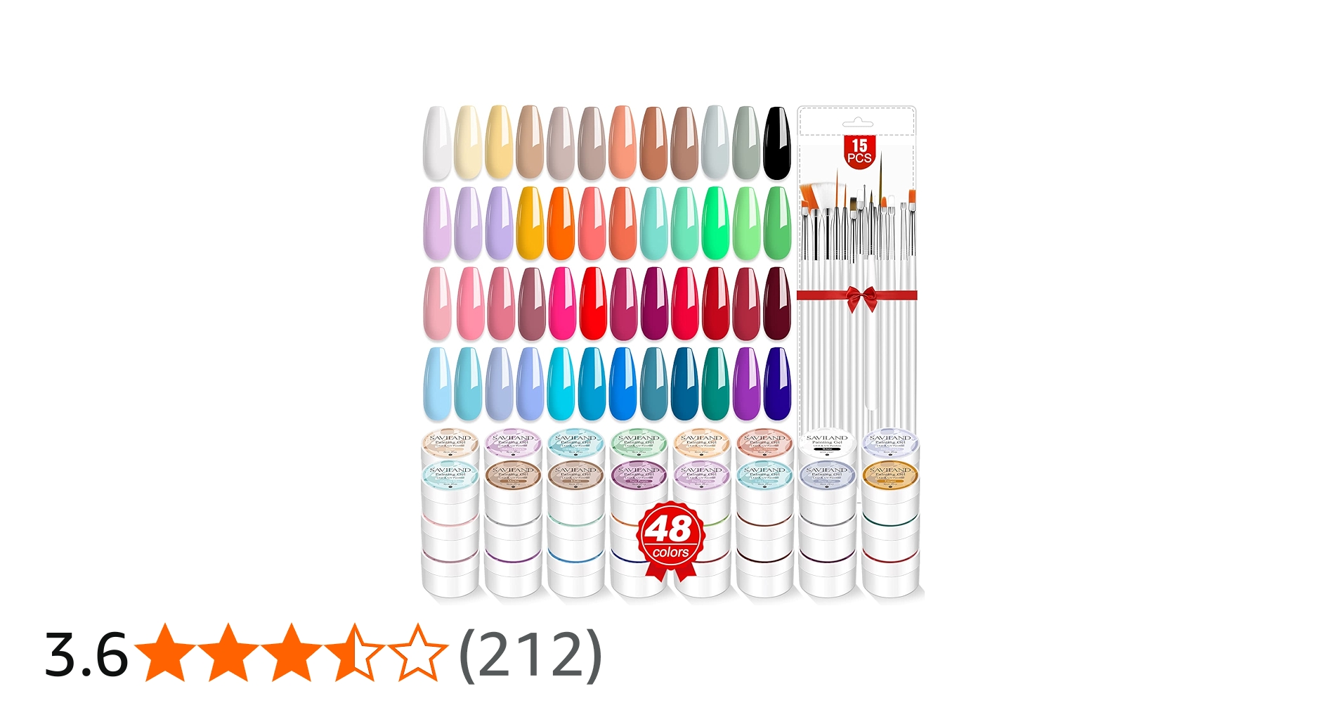 Amazon | Saviland 48色ジェルネイルセット 15本のネイルブラシ付き