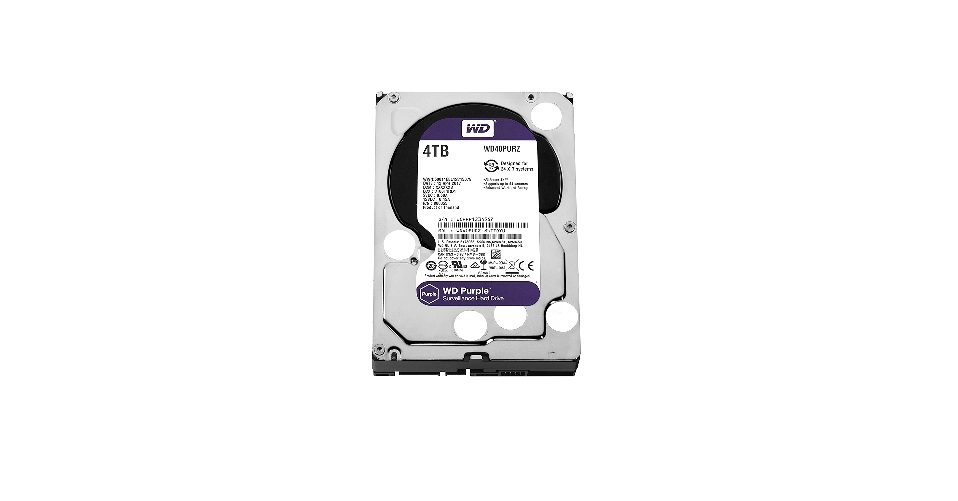 Amazon.com: WD Purple 4TB Surveillance Hard Disk Drive - 5400 RPM