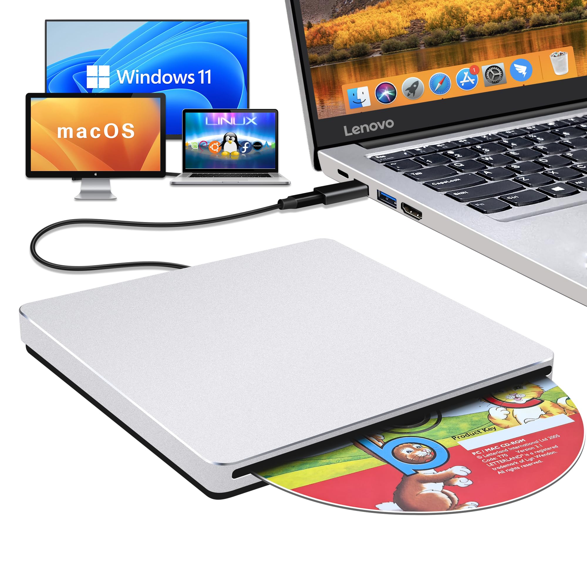 Amazon.com: NOLYTH USB C SuperDrive for Mac: External CD/DVD Drive