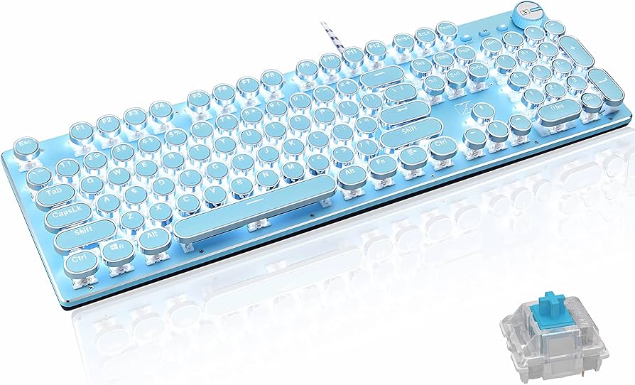 Amazon | Basaltech ブルー メカニカル ゲーミングキーボード レトロ