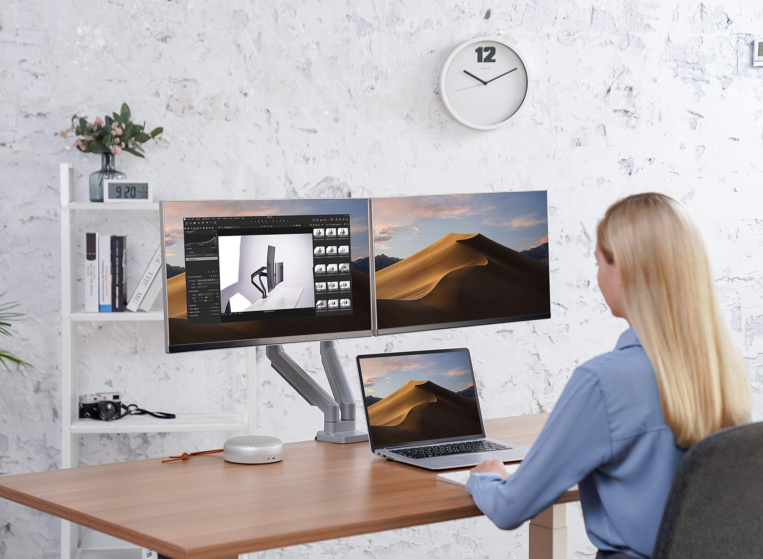 Amazon.co.jp: EleTab デュアルアームモニタースタンド - 高さ調節可能