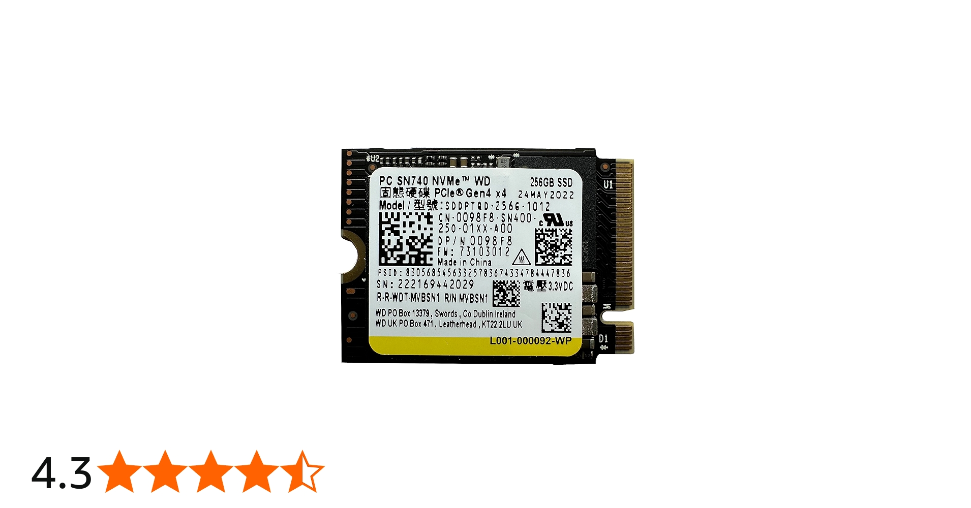 WD SN740 256GB SSD M.2 2230 30mm NVMe PCIe 4.0 Gen 4 x 4 (OEM