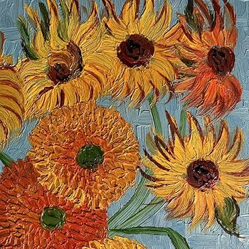 Amazon.co.jp: 手書き油絵 ゴッホ ひまわり 青 額付 絵画 インテリア