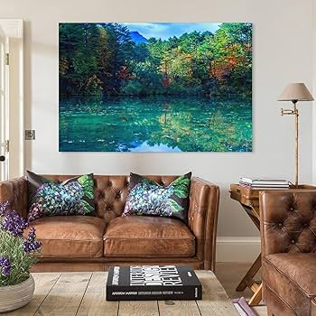 Amazon.co.jp: 絵画 福島県 毘沙門沼五色沼湖沼群の秋インテリア 絵画