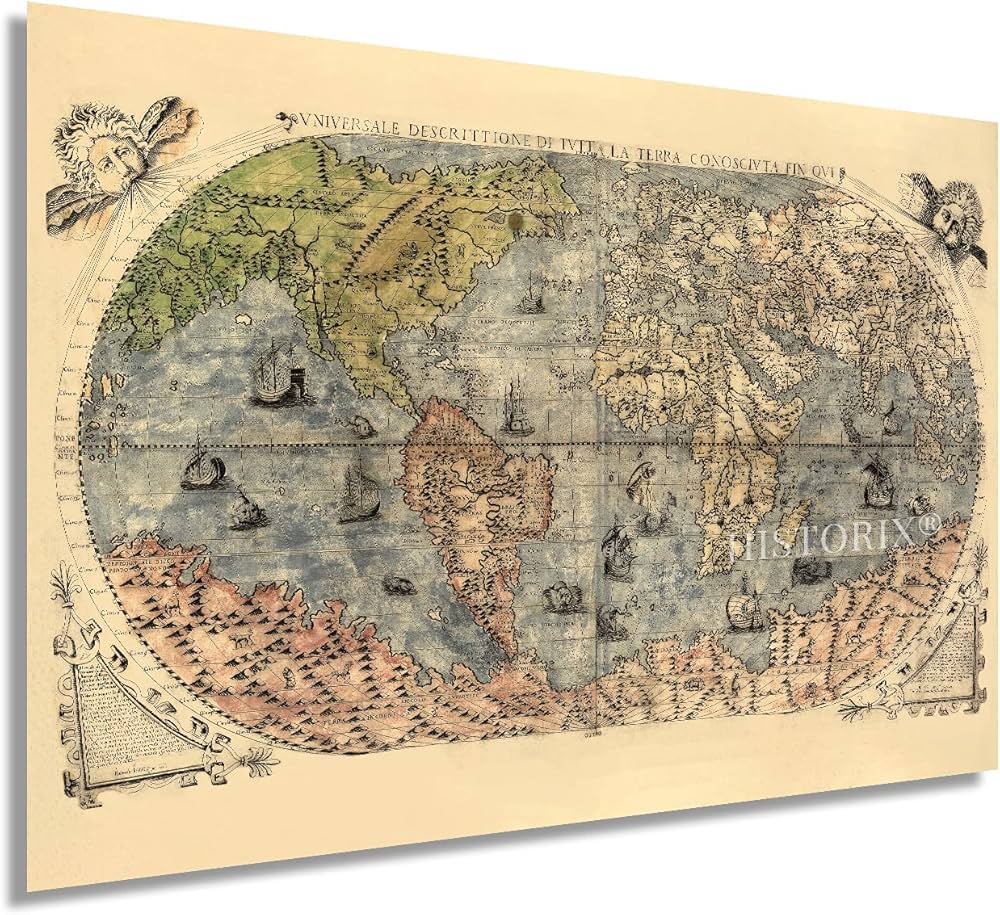 Amazon.co.jp: HISTORIX Vintage 1565 世界地図ポスター - 60.96 x