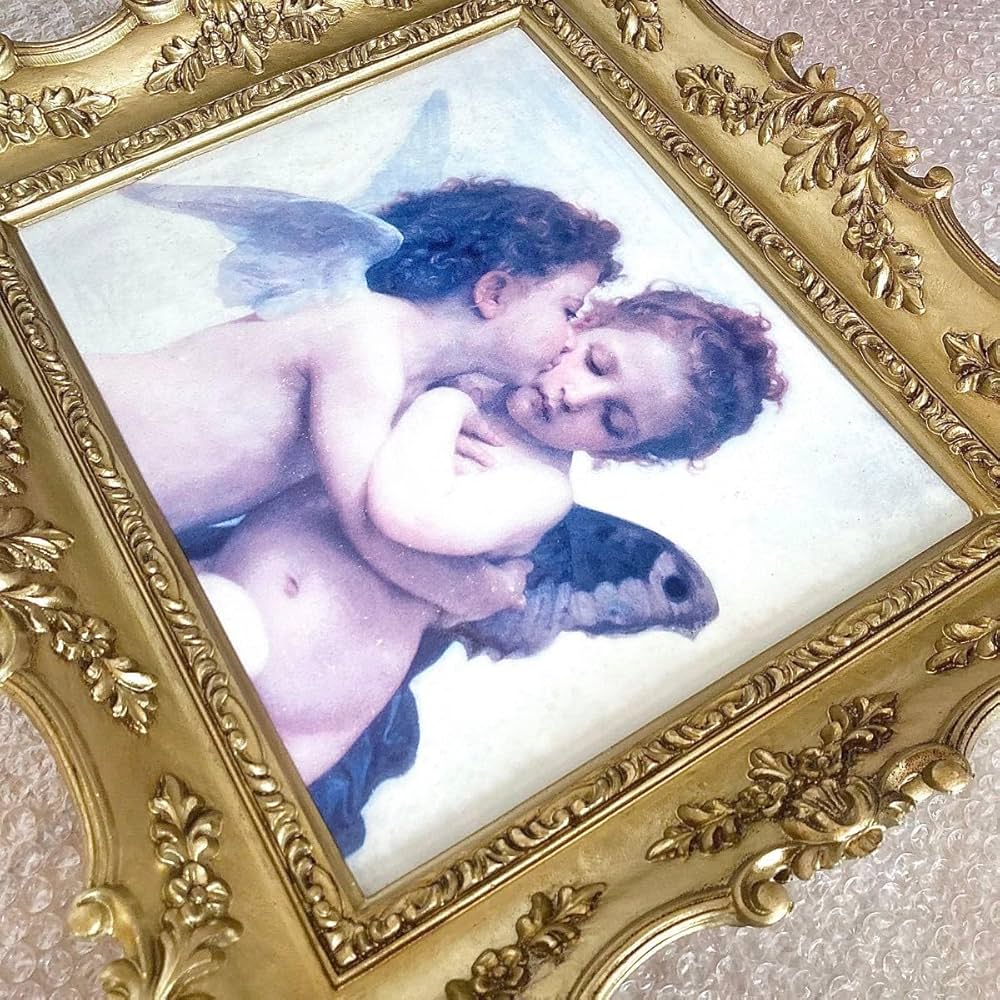 フランスアンティーク オーバル 絵画 フレーム 額装 天使 エンジェル