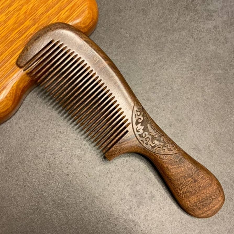 Amazon | コーム くし 檀木櫛 レディース 高級 天然木製 黒金檀 彫りの