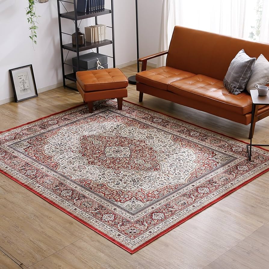 LOWYA ロウヤ ペルシャ風ラグ ウィルトン織 アイボリー/レッド Amazon