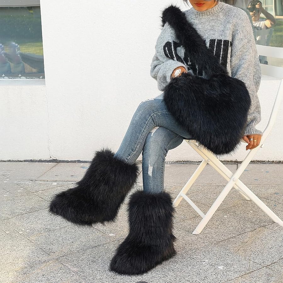 Amazon.com | Popchrio Women's Faux Fur Crossbody Bag Bag Mid