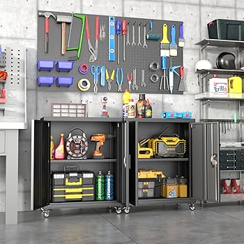 Amazon.co.jp: LUCYPAL 金属製収納キャビネット キャスター付き 高さ