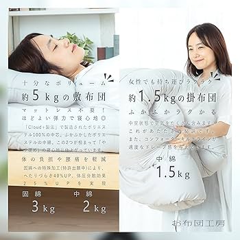 Amazon｜お布団工房 布団セット 寧々 3点セット シングルロング 高反発