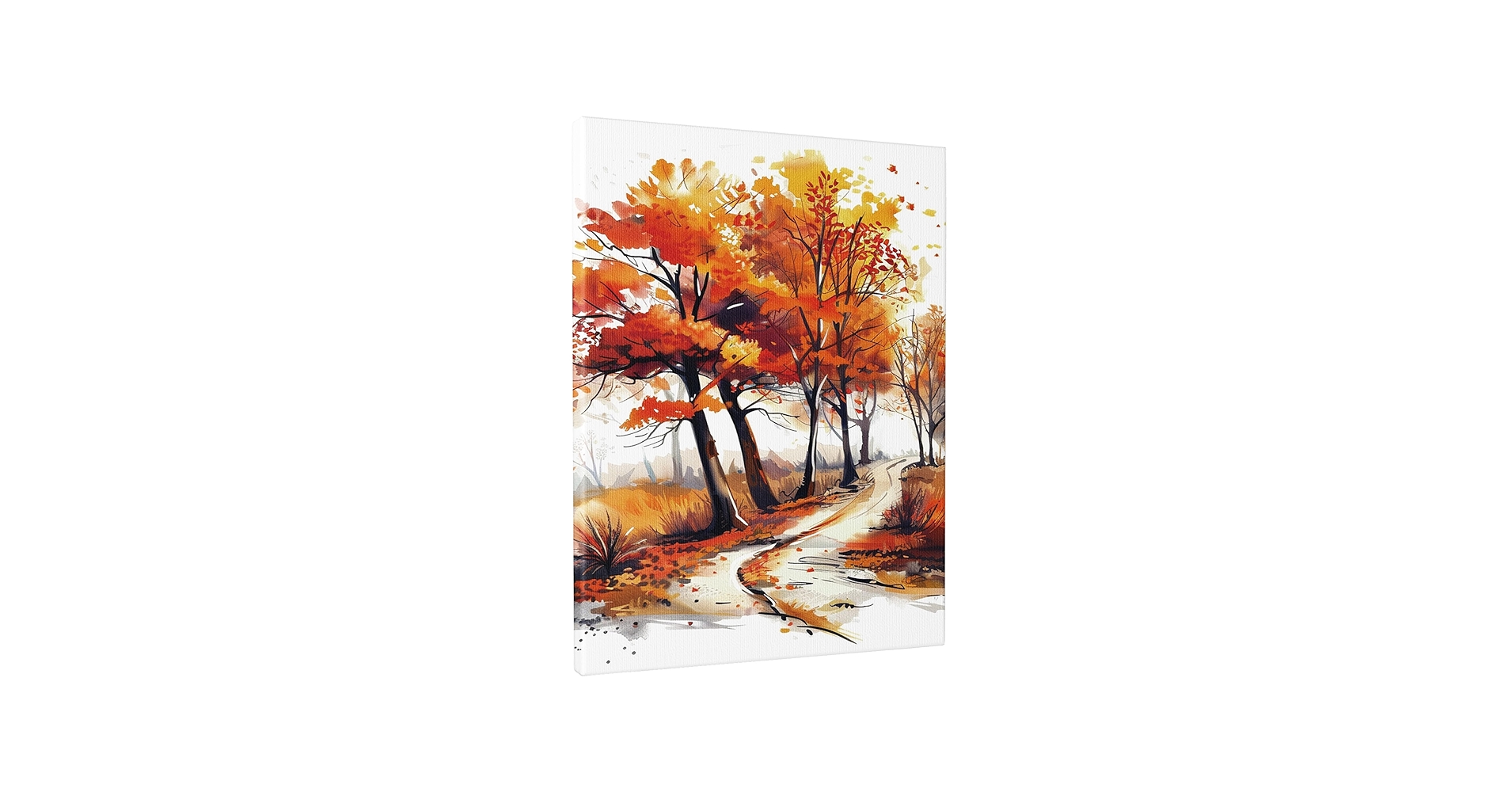 Autumn Pathway Canvas Wall Art, Orange Yellow Watercolor Trees