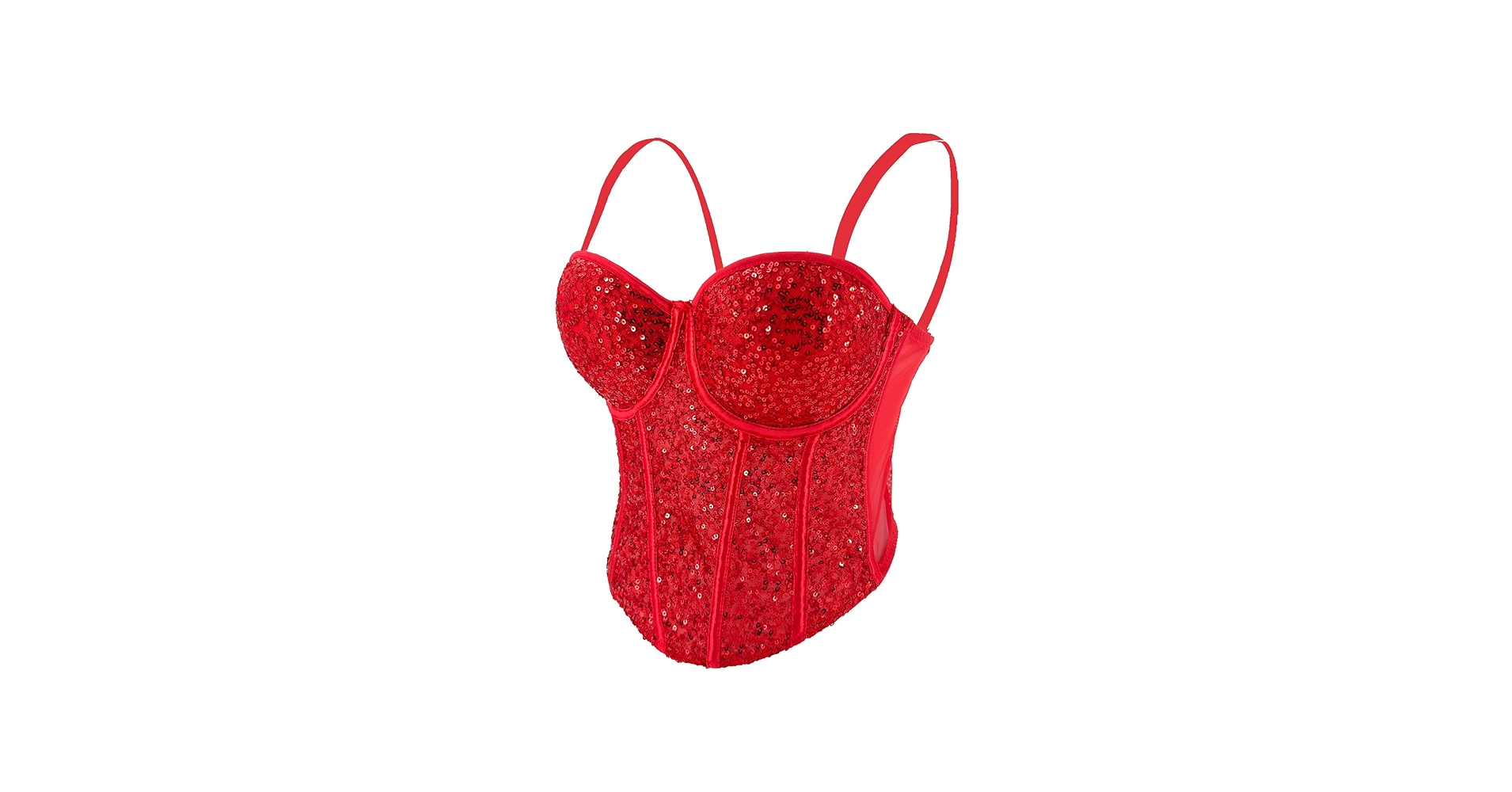 ELLACCI Women's Sexy Sequin Sheer Mesh Bustier Corset Tops Red X