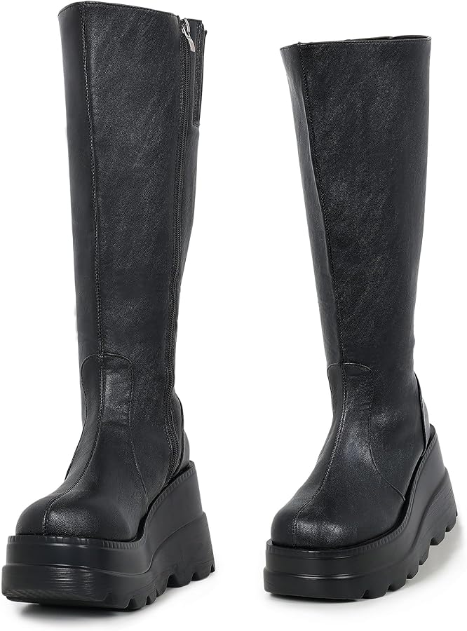 Amazon.com | Gothniero Black Wide Calf platform Boots for women