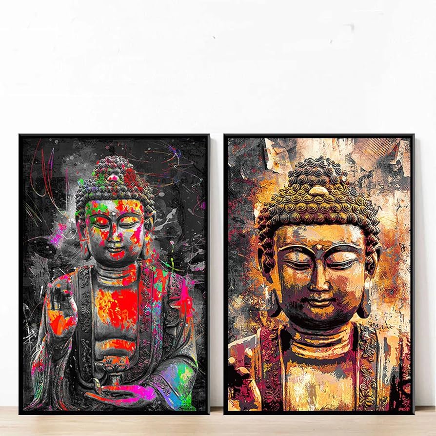 Amazon.co.jp: 抽象的な落書き大仏キャンバス絵画宗教的なポスターは